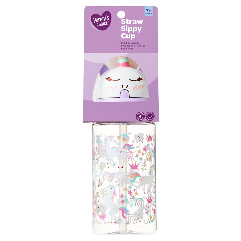 Unicorn Pink Tritan Plastic Sippy Water Bottle for Kids - 12.5 oz