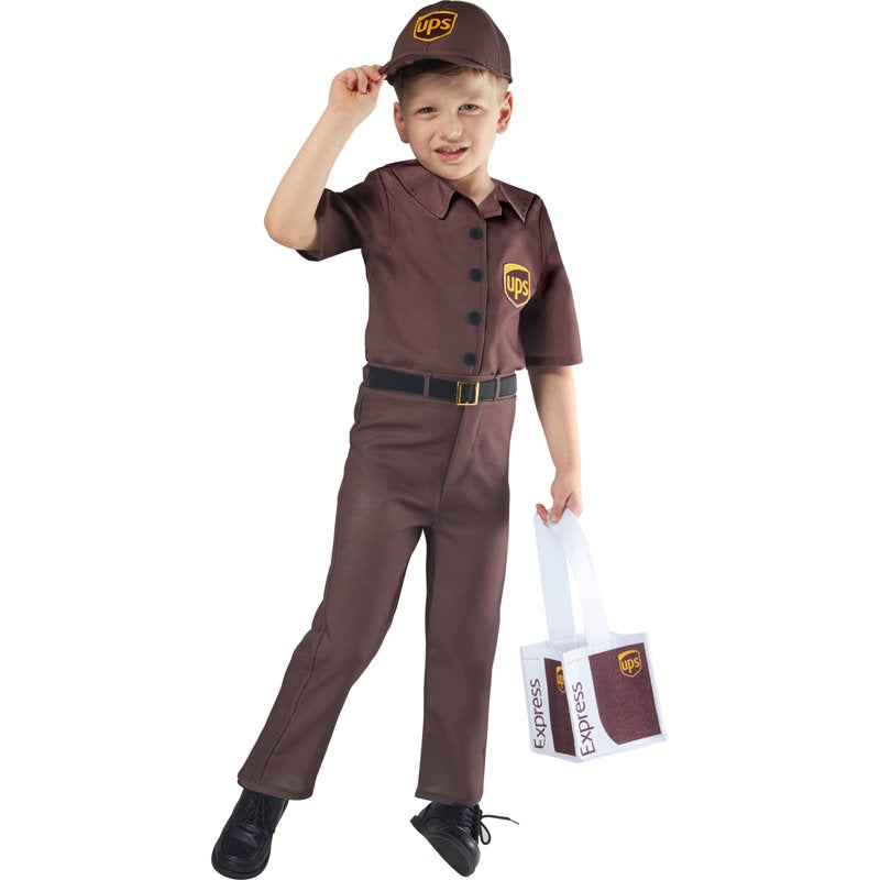 Kids UPS Delivery Driver Costume - Rubies Toddler Uniform with Cap & Tote Bag - S