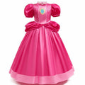Pink Princess Dress for Girls 7-8Y - Puff Sleeve Tulle Gown Fancy Costume