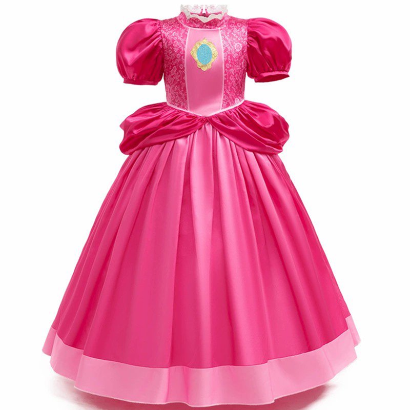 Pink Princess Dress for Girls 7-8Y - Puff Sleeve Tulle Gown Fancy Costume