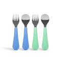 Stainless Steel Toddler Utensil Set - 2 Forks & 2 Spoons, Polaris Blue & Sugar Snap Green
