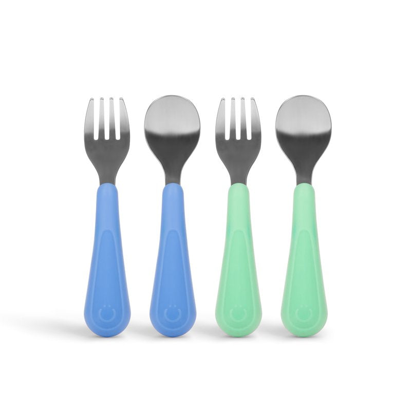 Stainless Steel Toddler Utensil Set - 2 Forks & 2 Spoons, Polaris Blue & Sugar Snap Green