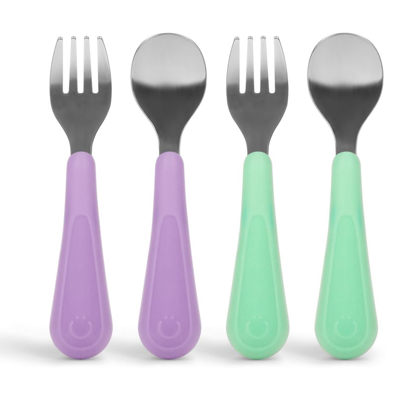Toddler Utensil Set - 4-Piece Stainless Steel with Silicone Handles - Multi Color