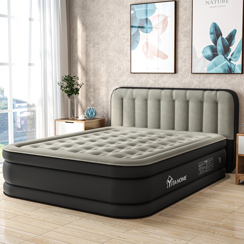 Queen Air Mattress with Built-in Pump and Banded Headboard - Gray - 18 Inch