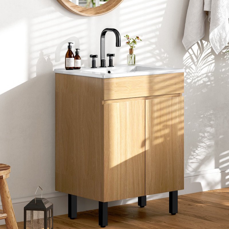 24-Inch Bathroom Vanity with Undermount Sink - Brown, Soft-Close Doors, Modern Free Standing Storage Cabinet - Variation of THIS listing