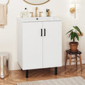 24 Inch White Bathroom Vanity with Undermount Ceramic Sink - Modern Free Standing Storage Cabinet with Soft Close Doors
