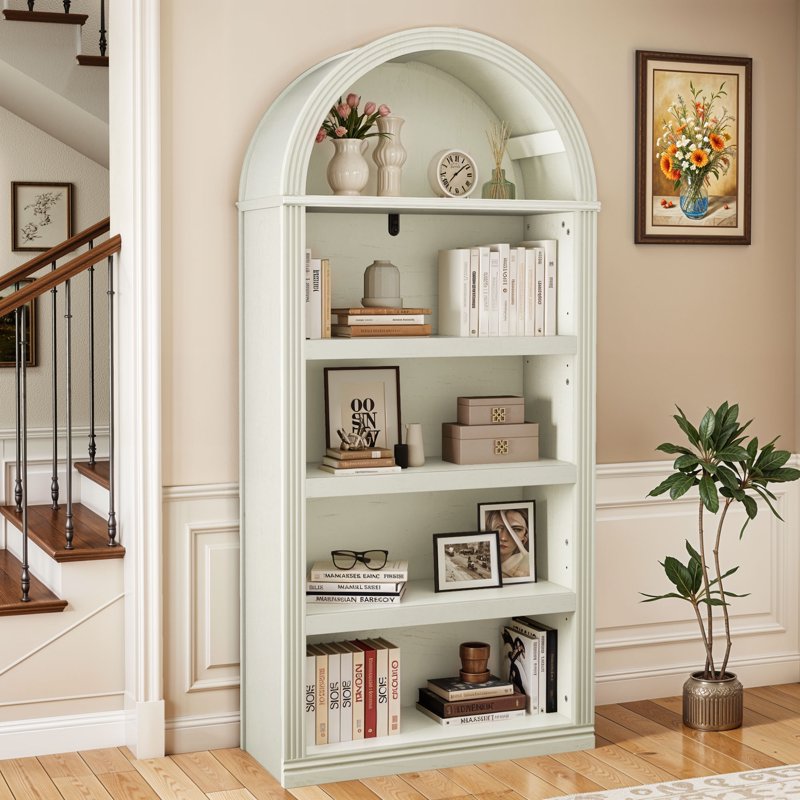 Tall Arched Bookshelf - 68.5" Modern White Storage Rack