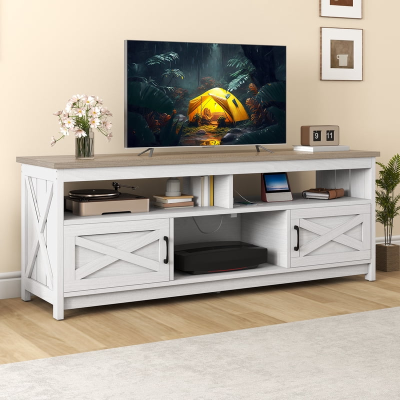 Farmhouse TV Stand for 60-65 Inch TVs with Power Outlet - Multiple Colors