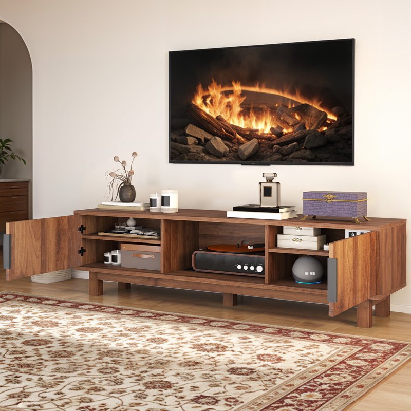 59" Fluted TV Stand - Mid Century Modern Media Console with Storage for TVs up to 65 Inch