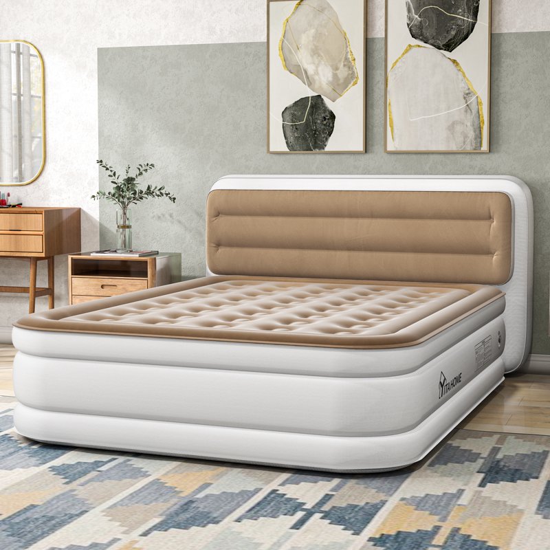 Queen Air Mattress with Pump and Banded Headboard - Brown, 18 Inch