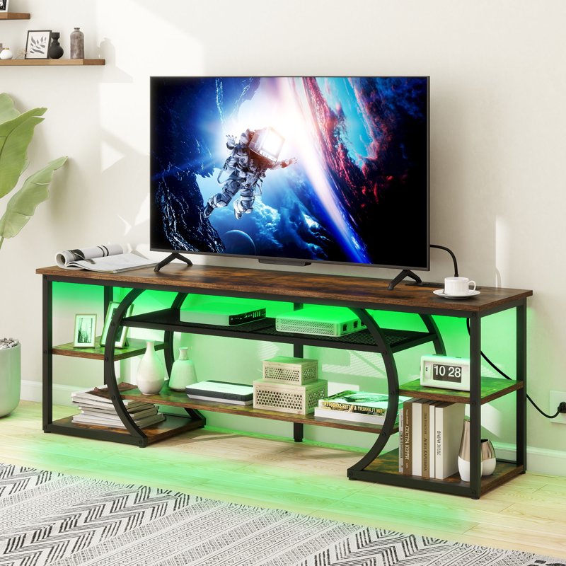 LED TV Stand for 70 Inch TVs, Rustic Entertainment Center with Power Outlets
