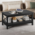 Modern Black Coffee Table with 2-Tier Storage Shelf