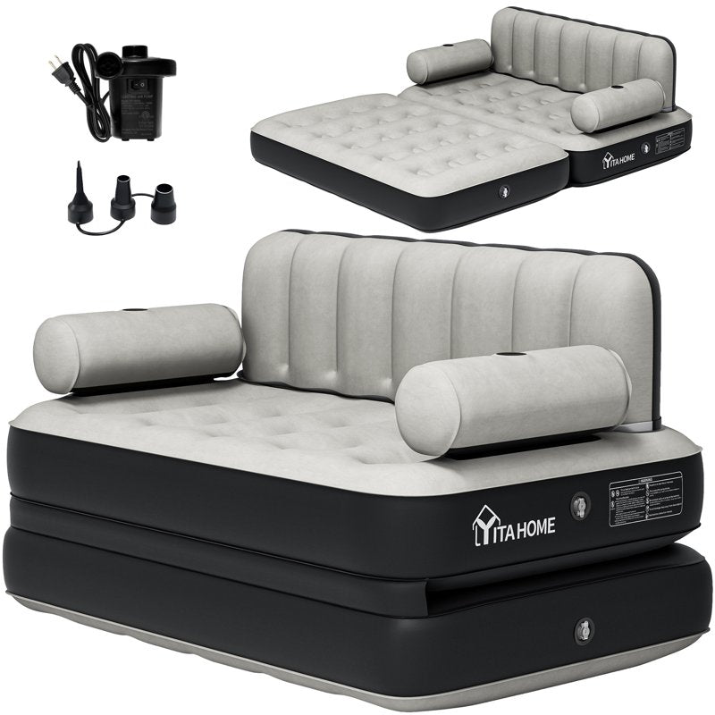 Queen Air Sofa Bed Mattress with Headboard & Pump Gray Style1