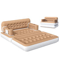 Queen Size 2-in-1 Convertible Air Sofa Bed with Wave Headboard, Pump & Storage - Khaki Style3