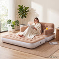 Queen Size 2-in-1 Inflatable Air Sofa Bed with Wave Headboard & Cup Holders - Khaki, Style4