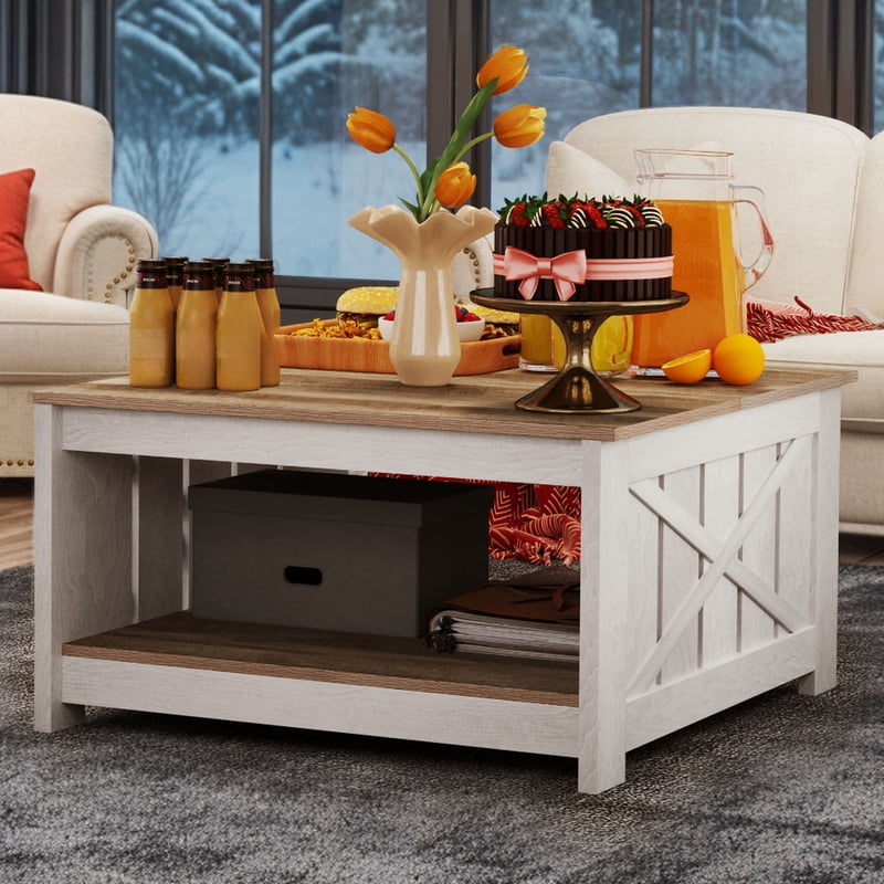 Rustic Farmhouse Coffee Table with Half-Open Storage - Gray