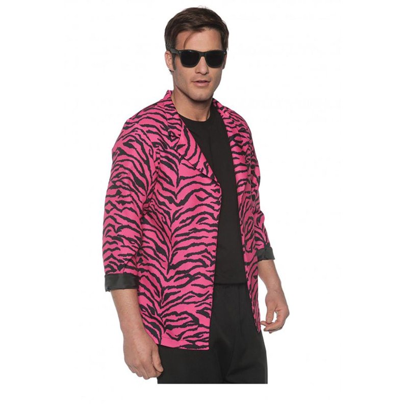 Pink Zebra Blazer Costume Jacket for Men 80s Retro Rock & Roll Style Large