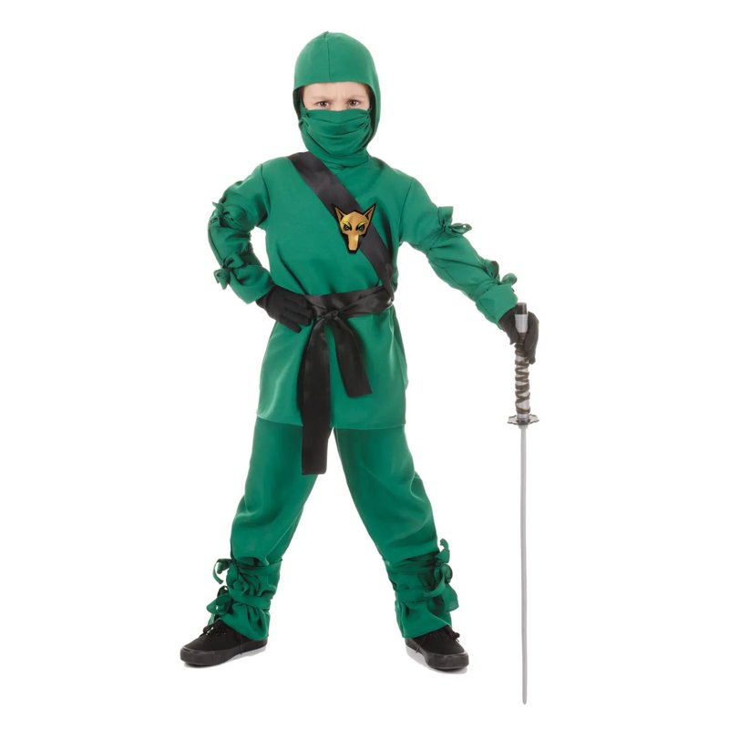 Child Ninja Costume - Green, Small Unisex Trick-or-Treat & Party Wear