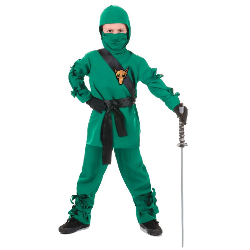 Child Ninja Costume Set - Green Unisex Halloween Costume for Kids - Medium (6-8)