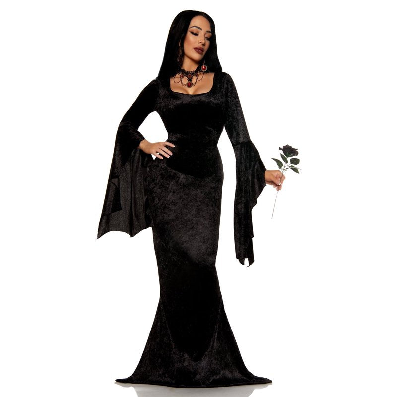 Gothic Long Velvet Dress for Women Halloween Vampire Witch Costume - Medium 8-10