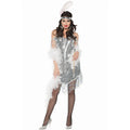 Women's Silver Flapper Costume L - Sequin Mini Dress & Headband
