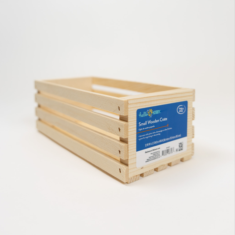 Unfinished Wooden Storage Crate - 12x5.5x4 Inches for Crafts & Organization