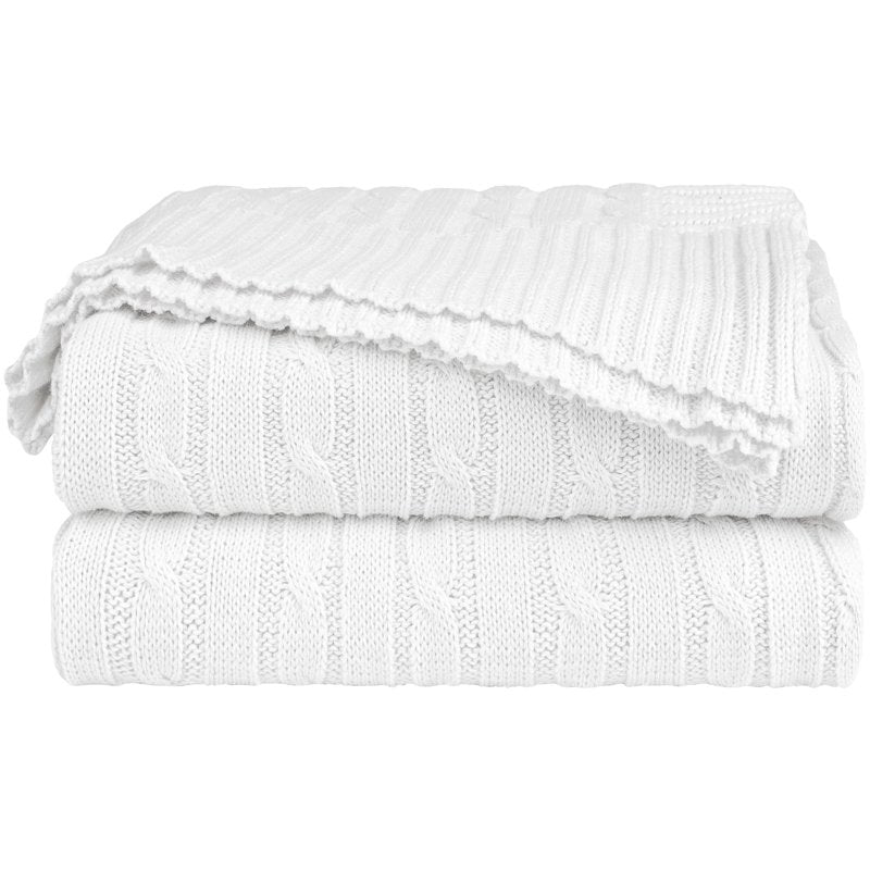 Cotton Cable Knit Throw Blanket - White 51 x 59 Inches