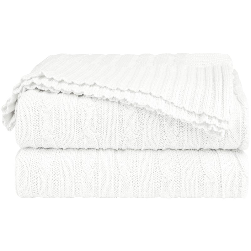 Cotton Cable Knit Throw Blanket - 60x78 White, Soft & Breathable