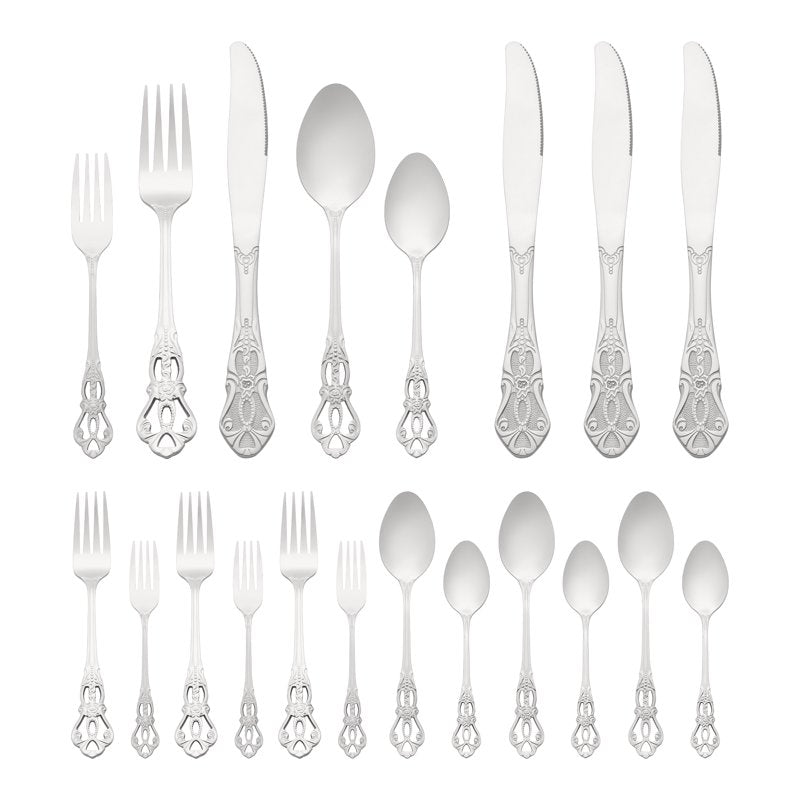 20-Piece Stainless Steel Floral Flatware Set - Silver