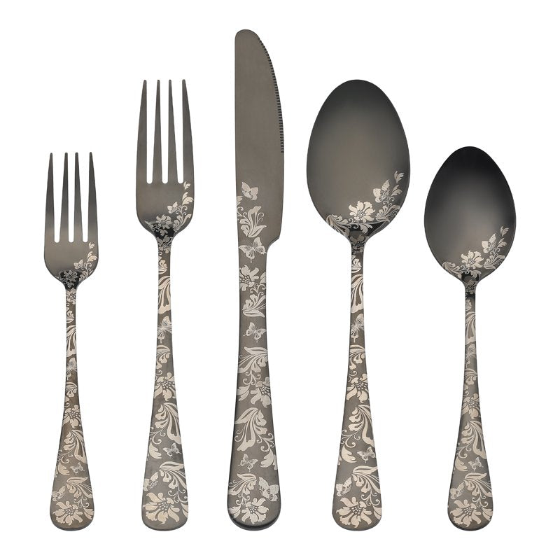 20-Piece Stainless Steel Flatware Set - Black Cutlery
