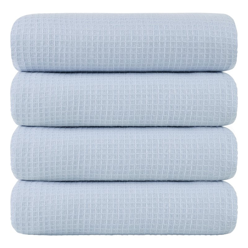 Blue Cotton Waffle Weave Bath Towels 27x55 Inches 4-Pack