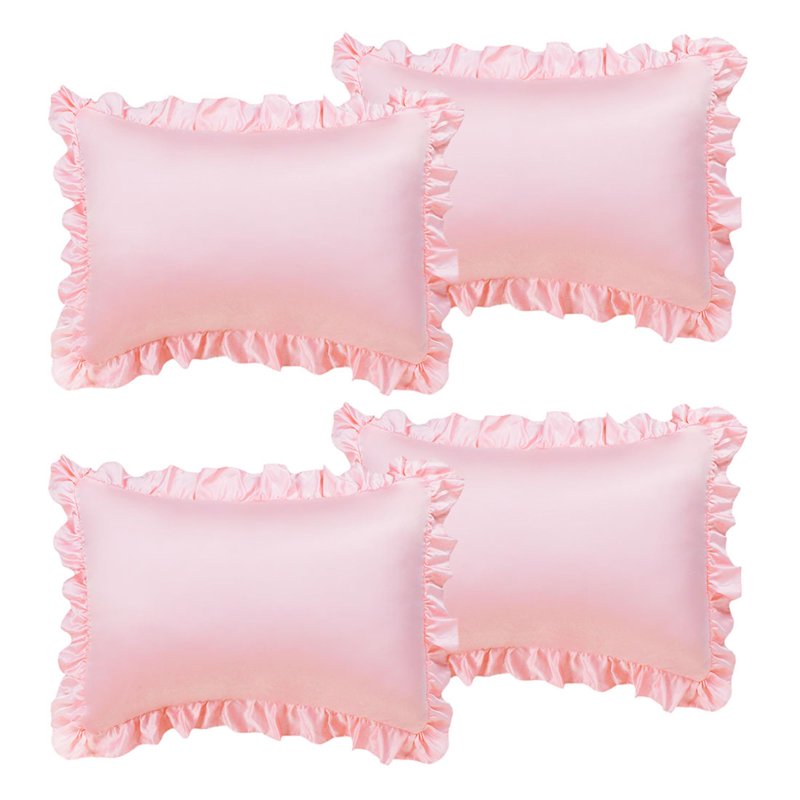 Pink Satin Ruffled Edge Pillow Sham Set - Boudoir, 4 Pieces, Unique Bargains