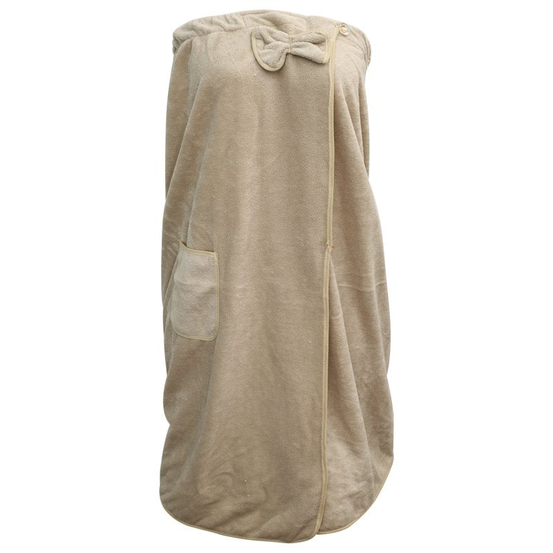 Women's Beige Bath Wrap Towel with Pocket & Adjustable Closure
