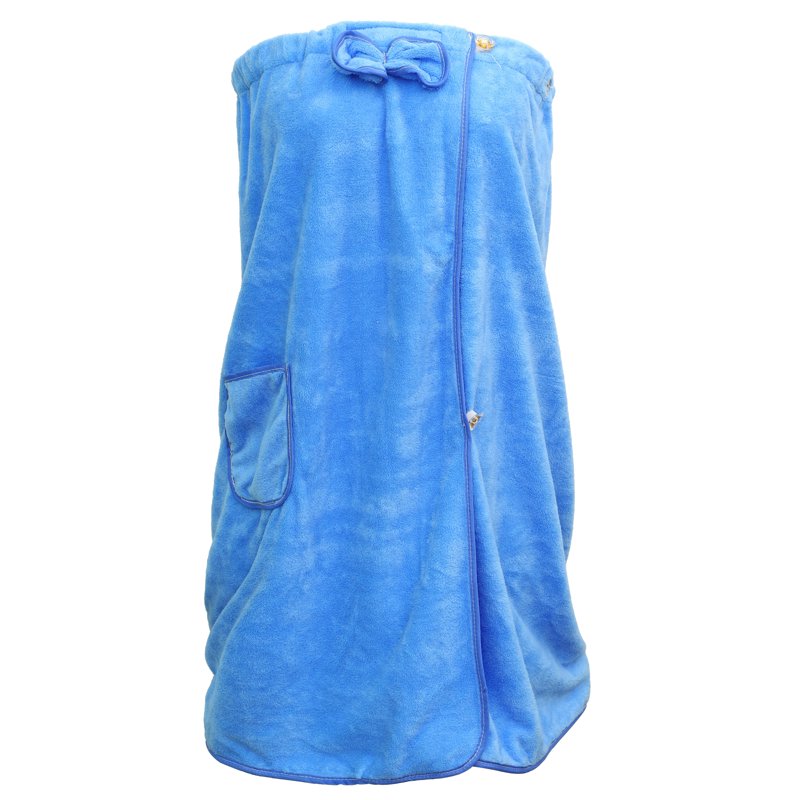 Women's Blue Bath Wrap Towel with Pocket & Adjustable Closure