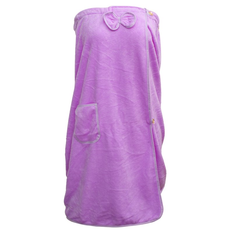 Women's Light Purple Bath Wrap Towel with Pocket & Adjustable Closure