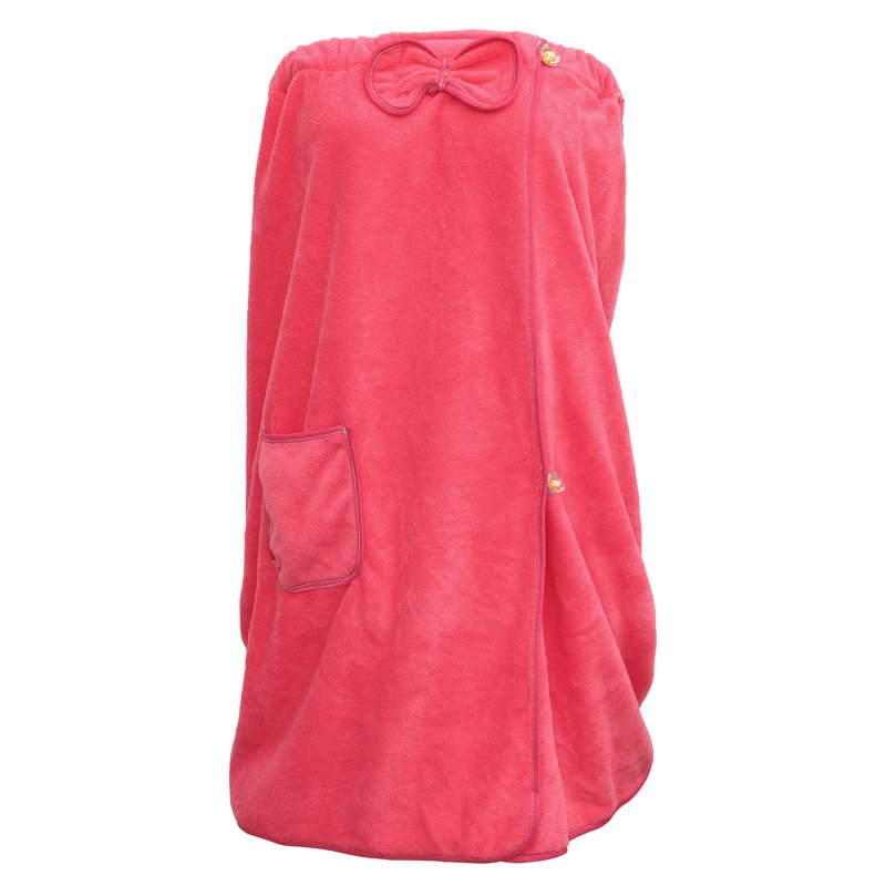 Women's Bath Wrap Towel with Pocket and Adjustable Closure - Rose Red
