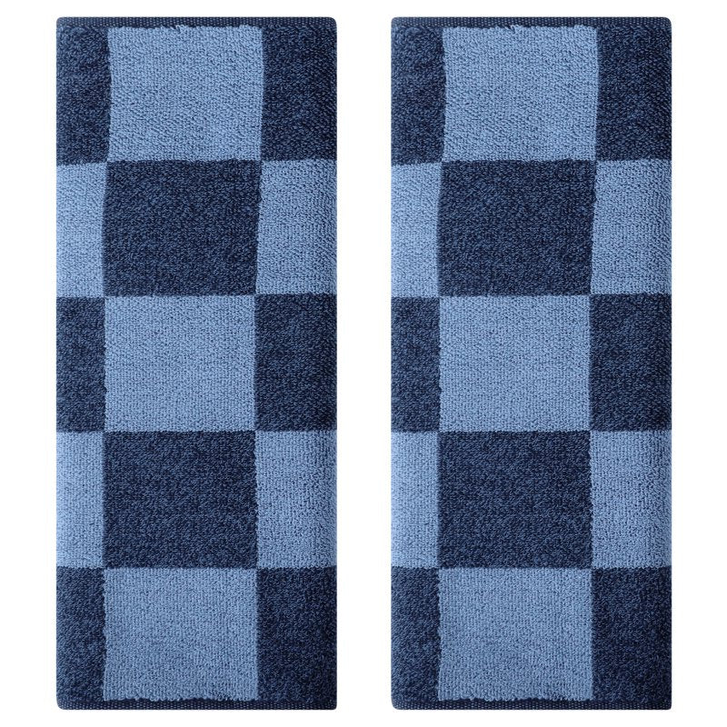 Blue Checkered Hand Towel Set - 14x28 Inches, 2 Pieces, Quick Dry Cotton, Unique Bargains Variation 2