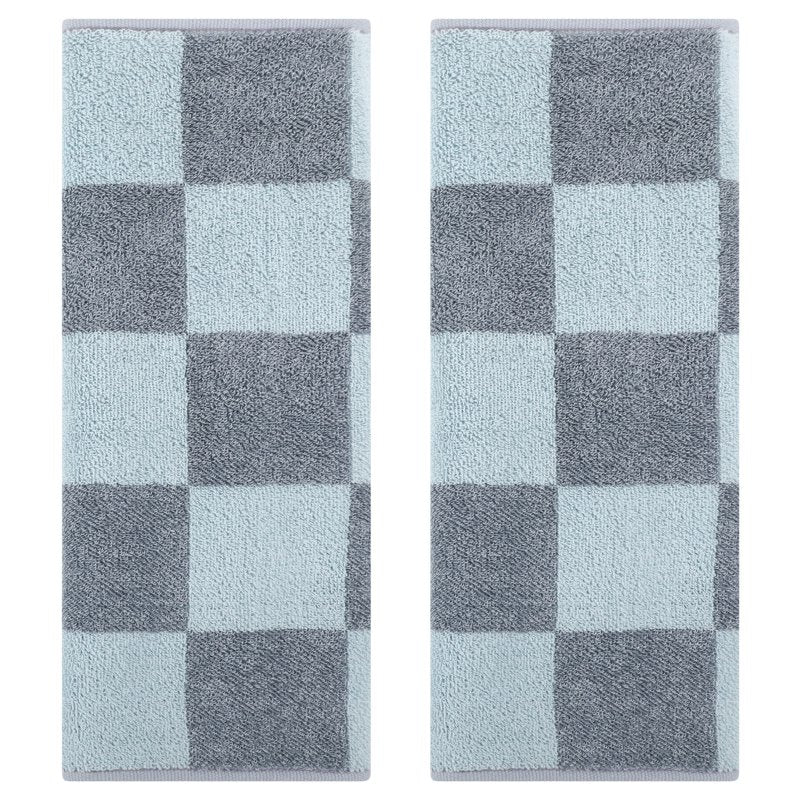 Grey Checkered Bathroom Hand Towel Set 14x28 Inch 2-Piece - Soft & Absorbent