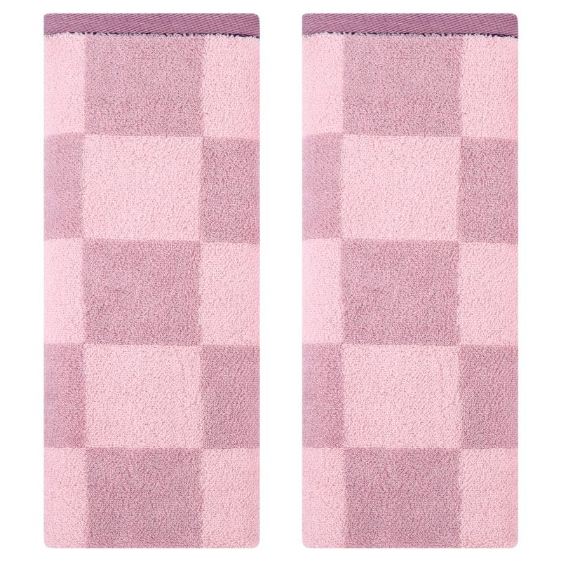 Purple Checkered Hand Towel Set 14x28 Inches - 2-Piece Bathroom Decor