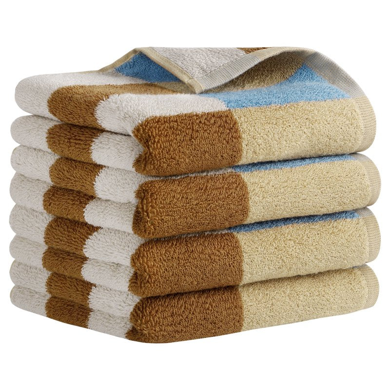 Checkered Cotton Hand Towels Set - Beige Brown 4-Piece Bathroom & Kitchen