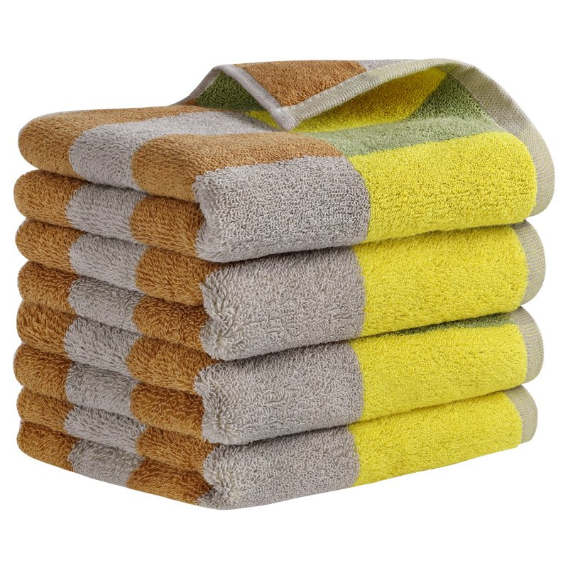 Checkered Cotton Hand Towels Set - Yellow Green 4-Piece Bathroom & Kitchen