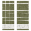 Green Checkered Cotton Hand Towel Set - 2 Pieces, Soft & Absorbent