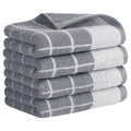 Checkered Cotton Hand Towel Set - Grey 4-Piece - Soft Absorbent & Quick-Drying