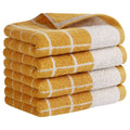 Checkered Cotton Hand Towel Set - Yellow 4-Piece - Soft & Absorbent