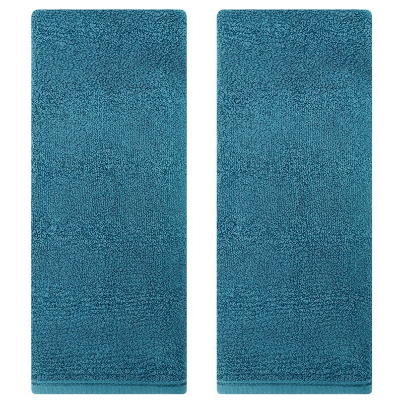 Cotton Hand Towels Set - Soft Absorbent Bathroom & Kitchen Towels, Dark Cyan 2-Piece