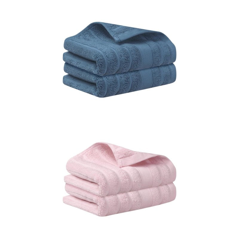 Cotton Hand Towels Set 14x30 Inches - Striped Decorative Kitchen & Bathroom Towels - Blue Pink Variation