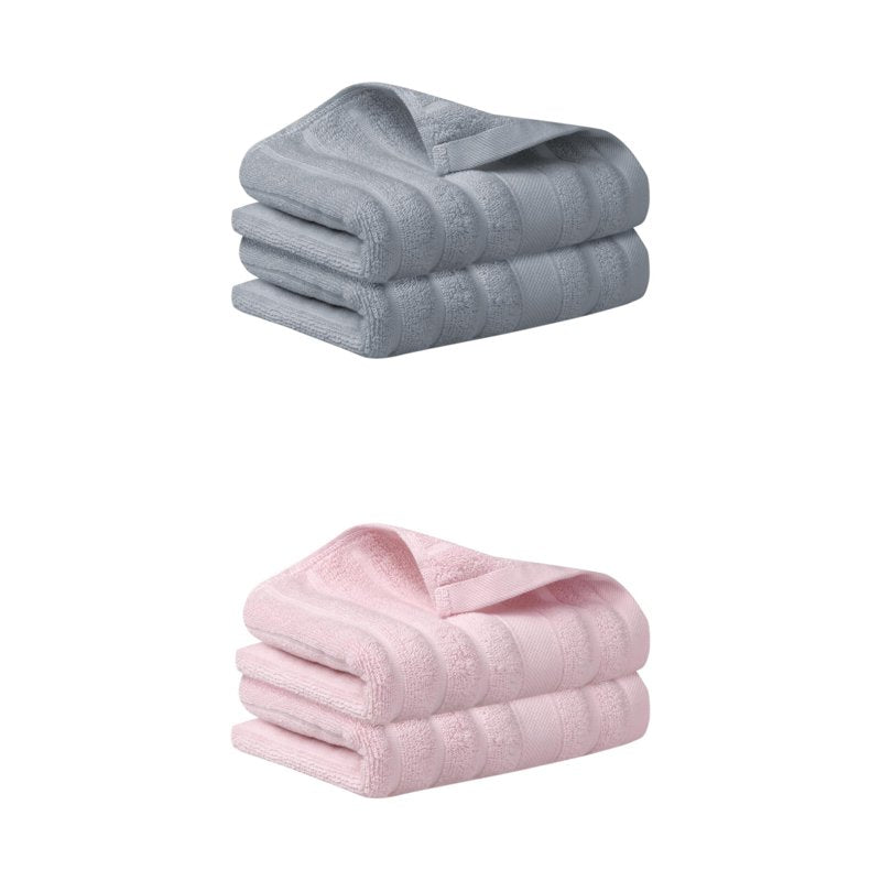 Cotton Hand Towels Set - Striped Pattern, Quick-Drying, 14x30 Inches, Grey Pink - Unique Bargains
