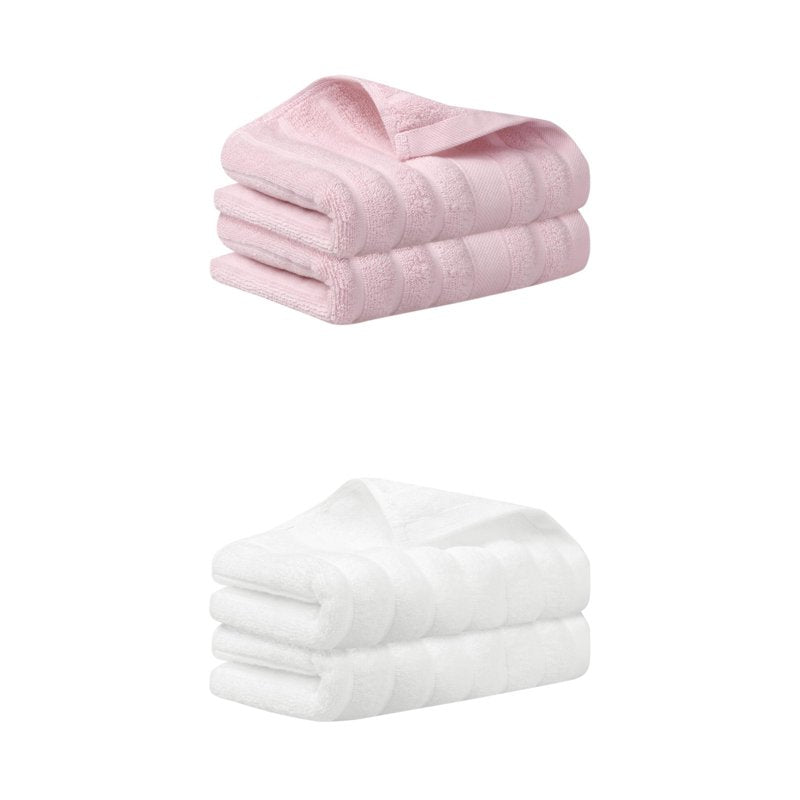 Pink White Cotton Hand Towels 14x30 Inch Striped Decorative Set