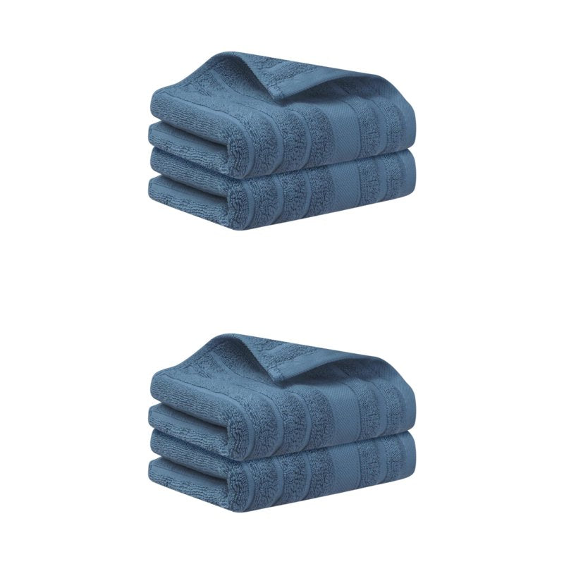 Cotton Hand Towels Blue 14x30 Inches Striped Decorative Bathroom Towels - Set of 4