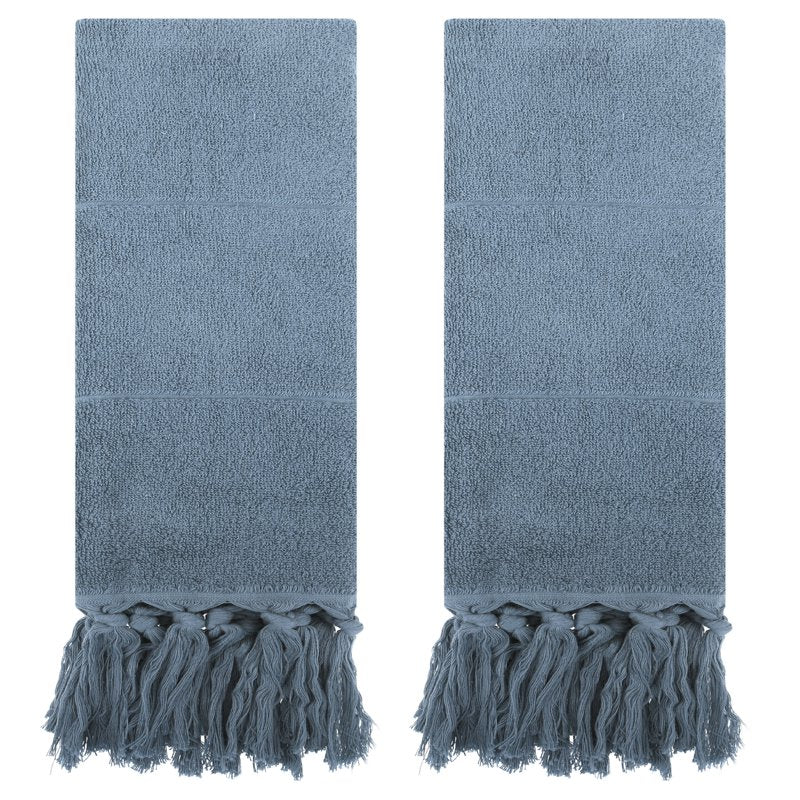 Blue Turkish Hand Towels 2 Pieces - Cotton Bathroom Decor, Quick-Dry, Fringe Tassels